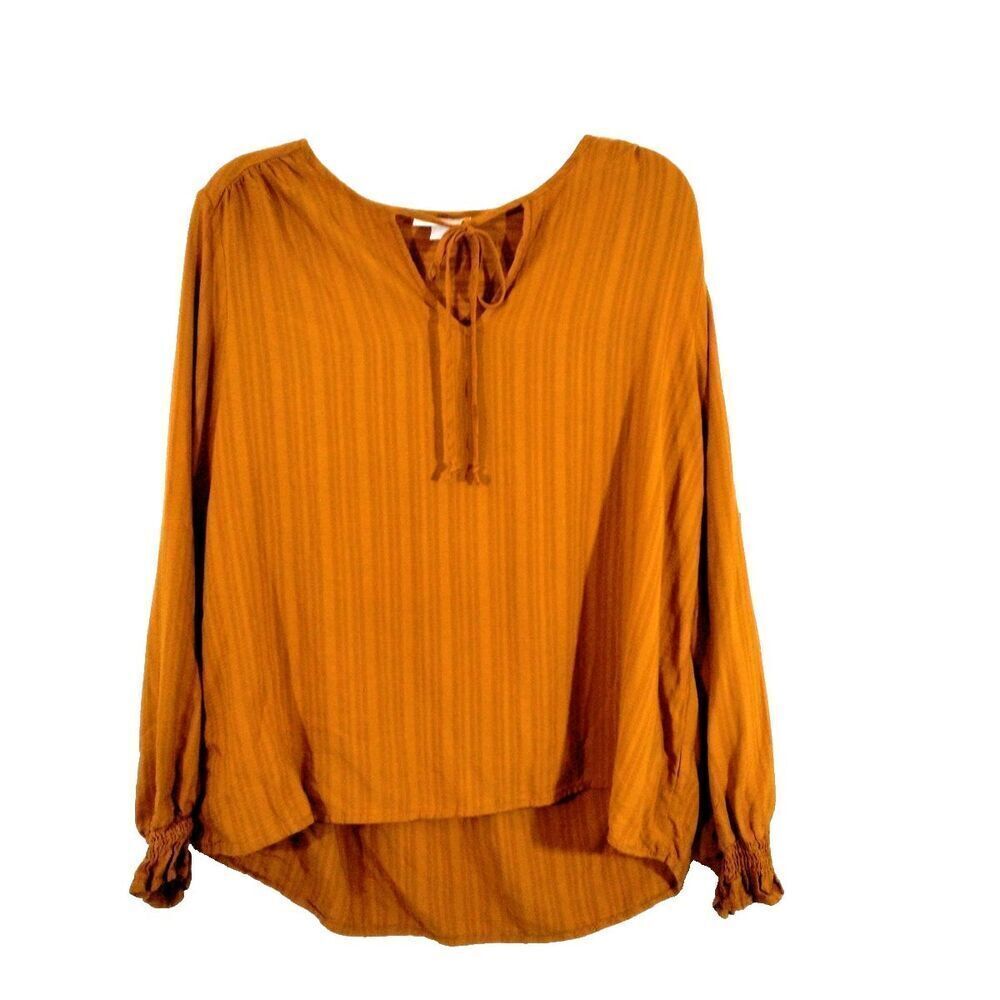 Knox Rose Boho Blouse Long Sleeves Rust Burnt Orange V Neck Tie
